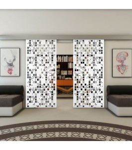 Glasschiebetür ECO-LINE - Fineprint Model 190 Weiss auf Grauglas