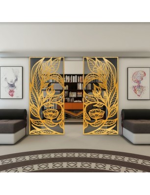 Glasschiebetür ECO-LINE - Fineprint Model 196 Gold auf Grauglas