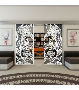 Glasschiebetür ECO-LINE - Fineprint Model 196 Weiss auf Grauglas