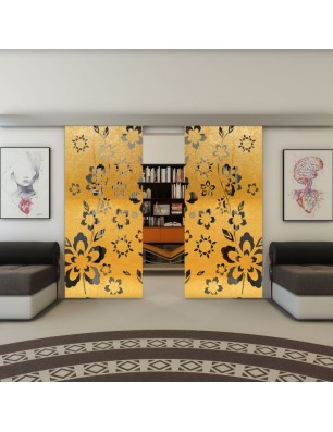 Glasschiebetür ECO-LINE - Fineprint Model 199 Gold auf Grauglas