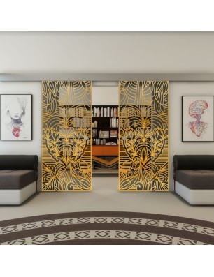 Glasschiebetür ECO-LINE - Fineprint Model 201 Gold auf Grauglas
