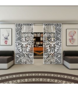 Glasschiebetür ECO-LINE - Fineprint Model 201 Weiss auf Grauglas