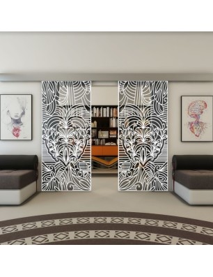 Glasschiebetür ECO-LINE - Fineprint Model 201 Weiss auf Grauglas
