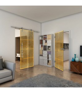 Glasschiebetür PIPE-LINE - Fineprint Model 069 Gold auf Grauglas