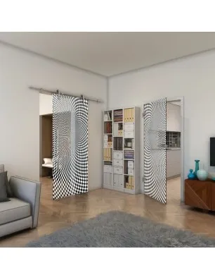 Glasschiebetür PIPE-LINE - Fineprint Model 075 Weiss auf Grauglas