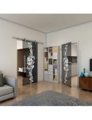 Glasschiebetür PIPE-LINE - Fineprint Model 085 Weiss auf Grauglas