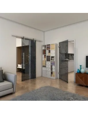 Glasschiebetür PIPE-LINE - Fineprint Model 089 Schwarz auf Grauglas