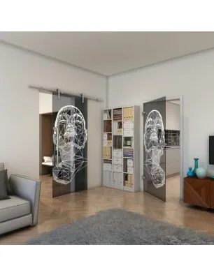 Glasschiebetür PIPE-LINE - Fineprint Model 103 Weiss auf Grauglas