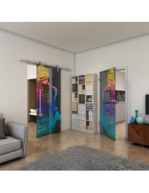 Glasschiebetür PIPE-LINE - Fineprint Model 106 Verlauf auf Grauglas