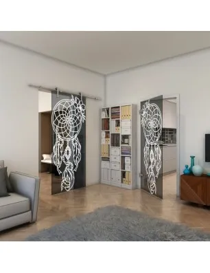 Glasschiebetür PIPE-LINE - Fineprint Model 125 Weiss auf Grauglas