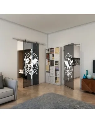 Glasschiebetür PIPE-LINE - Fineprint Model 127 Weiss auf Grauglas