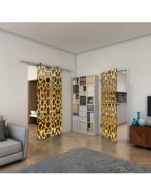 Glasschiebetür PIPE-LINE - Fineprint Model 139 Gold auf Grauglas