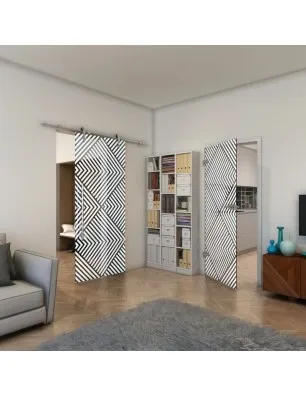 Glasschiebetür PIPE-LINE - Fineprint Model 140 Weiss auf Grauglas