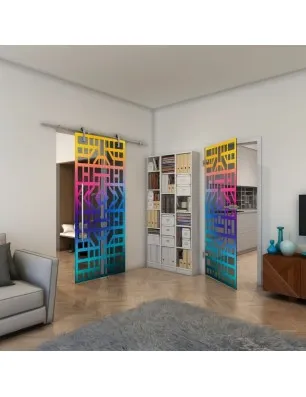 Glasschiebetür PIPE-LINE - Fineprint Model 152 Verlauf auf Grauglas