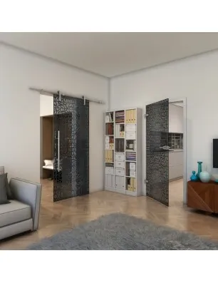 Glasschiebetür PIPE-LINE - Fineprint Model 161 Schwarz auf Grauglas