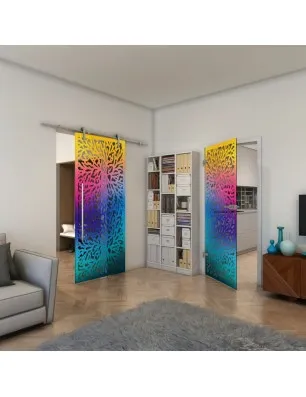 Glasschiebetür PIPE-LINE - Fineprint Model 168 Verlauf auf Grauglas