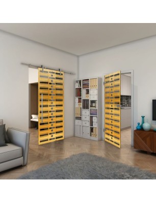 Glasschiebetür PIPE-LINE - Fineprint Model 174 Gold auf Grauglas