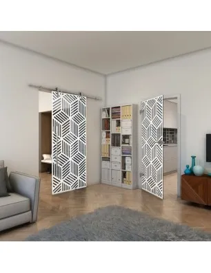 Glasschiebetür PIPE-LINE - Fineprint Model 179 Weiss auf Grauglas