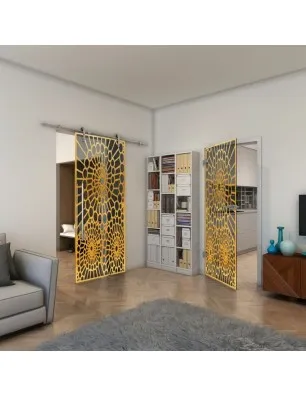 Glasschiebetür PIPE-LINE - Fineprint Model 188 Gold auf Grauglas