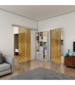 Glasschiebetür SLIM-LINE - Fineprint Model 001 Gold auf Grauglas