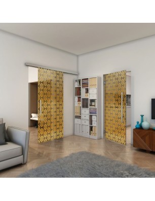 Glasschiebetür SLIM-LINE - Fineprint Model 001 Gold auf Grauglas
