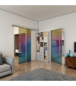 Glasschiebetür SLIM-LINE - Fineprint Model 003 Verlauf auf Grauglas