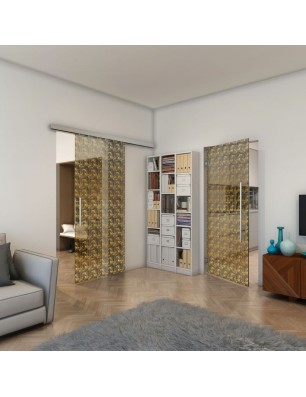 Glasschiebetür SLIM-LINE - Fineprint Model 003 Gold auf Grauglas
