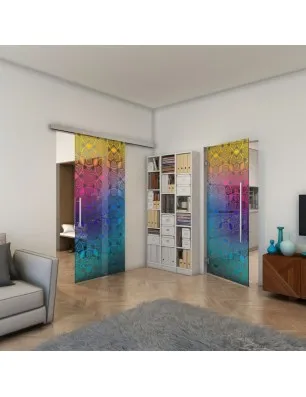 Glasschiebetür SLIM-LINE - Fineprint Model 005 Verlauf auf Grauglas