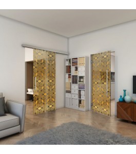 Glasschiebetür SLIM-LINE - Fineprint Model 005 Gold auf Grauglas