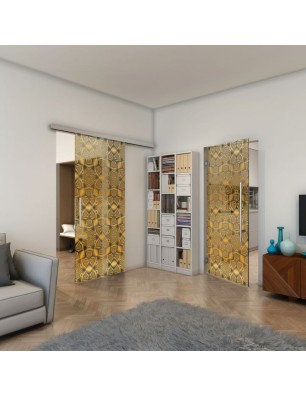 Glasschiebetür SLIM-LINE - Fineprint Model 005 Gold auf Grauglas