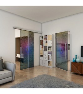 Glasschiebetür SLIM-LINE - Fineprint Model 006 Verlauf auf Grauglas