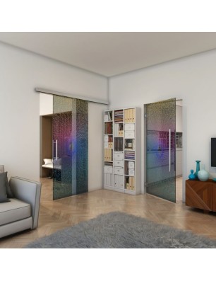 Glasschiebetür SLIM-LINE - Fineprint Model 006 Verlauf auf Grauglas