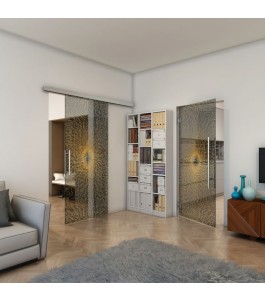 Glasschiebetür SLIM-LINE - Fineprint Model 006 Gold auf Grauglas