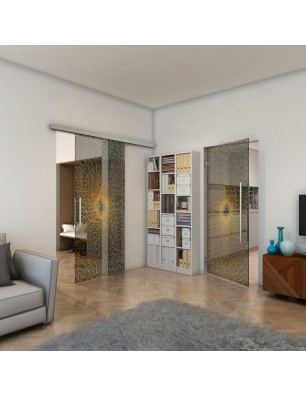 Glasschiebetür SLIM-LINE - Fineprint Model 006 Gold auf Grauglas
