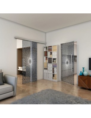 Glasschiebetür SLIM-LINE - Fineprint Model 006 Weiss auf Grauglas
