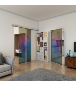 Glasschiebetür SLIM-LINE - Fineprint Model 007 Verlauf auf Grauglas