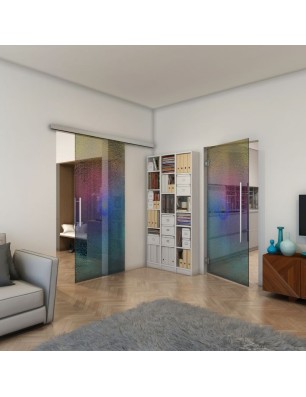 Glasschiebetür SLIM-LINE - Fineprint Model 007 Verlauf auf Grauglas