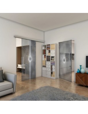 Glasschiebetür SLIM-LINE - Fineprint Model 007 Weiss auf Grauglas