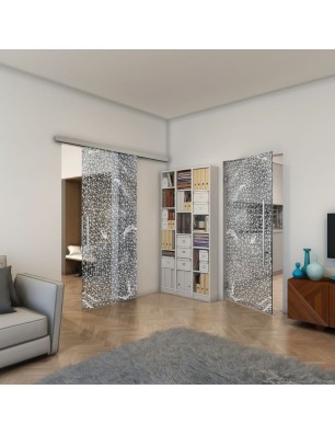 Glasschiebetür SLIM-LINE - Fineprint Model 008 Weiss auf Grauglas