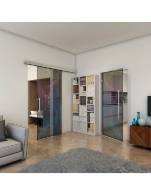 Glasschiebetür SLIM-LINE - Fineprint Model 009 Verlauf auf Grauglas