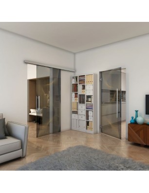 Glasschiebetür SLIM-LINE - Fineprint Model 009 Gold auf Grauglas