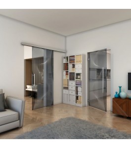 Glasschiebetür SLIM-LINE - Fineprint Model 009 Weiss auf Grauglas