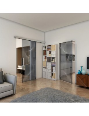 Glasschiebetür SLIM-LINE - Fineprint Model 009 Weiss auf Grauglas