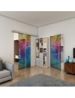 Glasschiebetür SLIM-LINE - Fineprint Model 010 Verlauf auf Grauglas