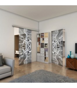 Glasschiebetür SLIM-LINE - Fineprint Model 010 Weiss auf Grauglas