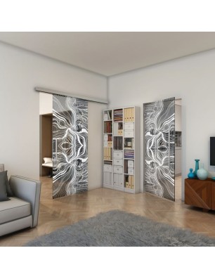Glasschiebetür SLIM-LINE - Fineprint Model 010 Weiss auf Grauglas
