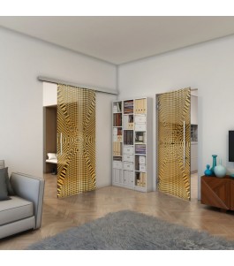 Glasschiebetür SLIM-LINE - Fineprint Model 011 Gold auf Grauglas