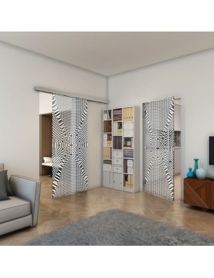 Glasschiebetür SLIM-LINE - Fineprint Model 011 Weiss auf Grauglas