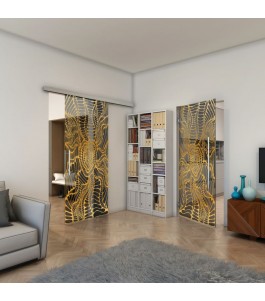 Glasschiebetür SLIM-LINE - Fineprint Model 012 Gold auf Grauglas