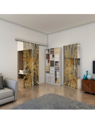 Glasschiebetür SLIM-LINE - Fineprint Model 012 Gold auf Grauglas